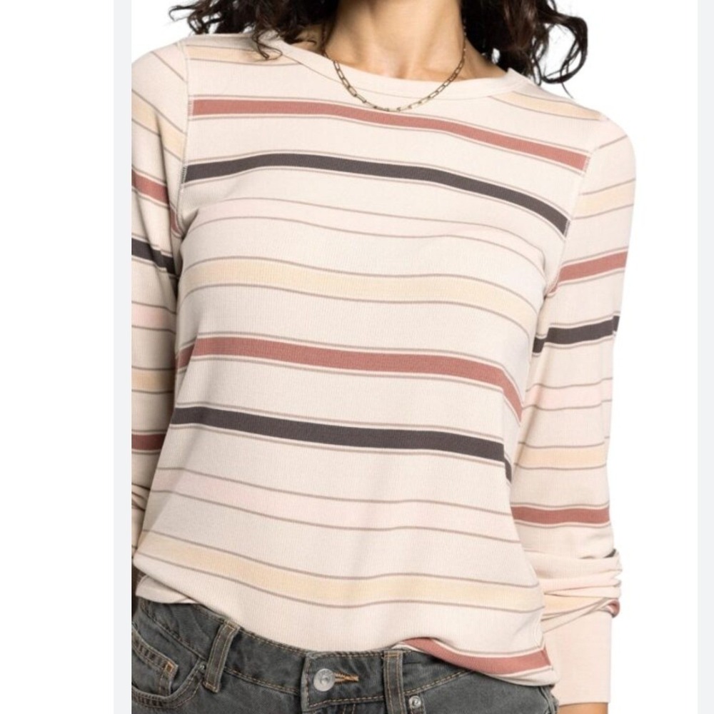 Thread &‎ Supply Stacy Striped Long Sleeve Tee Cream L Ribbed Knit Pullover Top